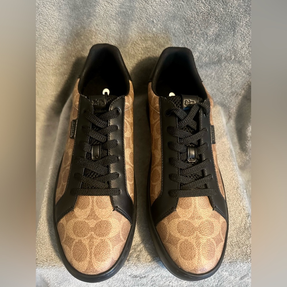 Coach Black and Brown Signature Sneakers with Monogram Pattern